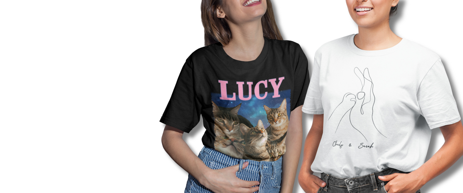 Women wearing customized cat photo t-shirt