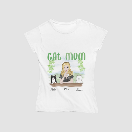 Personalized Cat T-Shirt with unique cat motif print on the front.