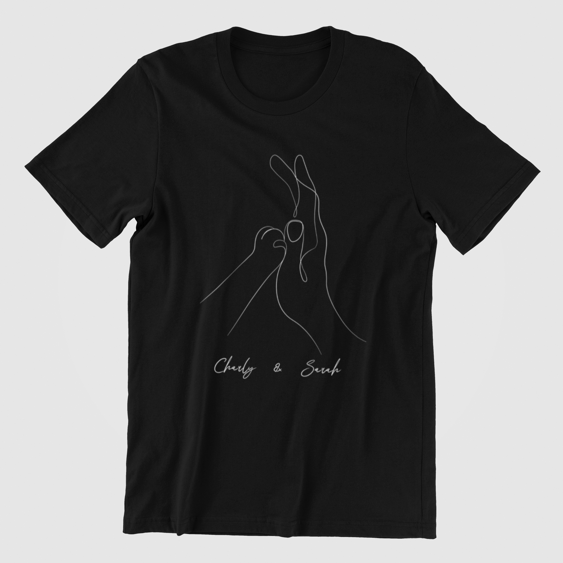 Black T-shirt with Human & Cat Paw T-Shirt featuring a custom design of a cat paw and human hand holding each other, symbolizing the bond between pet and owner.