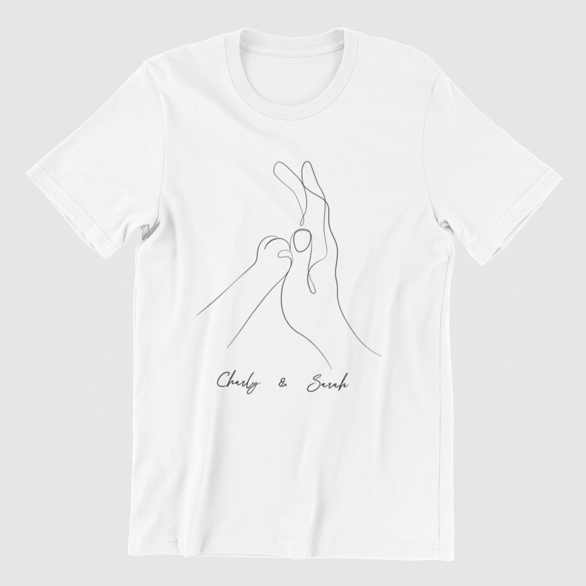 White T-shirt with Human & Cat Paw T-Shirt featuring a custom design of a cat paw and human hand holding each other, symbolizing the bond between pet and owner.