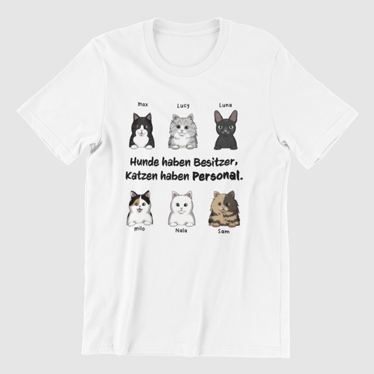Personalized Katzen haben Personal T-Shirt with unique cat motif print on the front.