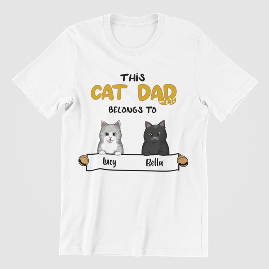 Personalized Cat Dad T-Shirt with unique cat motif print on the front.