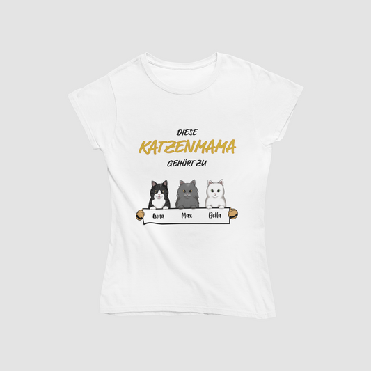 Personalized Katzenmama T-Shirt with unique cat motif print on the front.